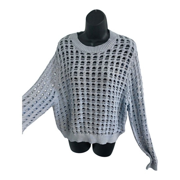 Sincerely Jules blue fishnet crochet mesh crew neck long sleeve sweater size XL - Picture 4 of 14